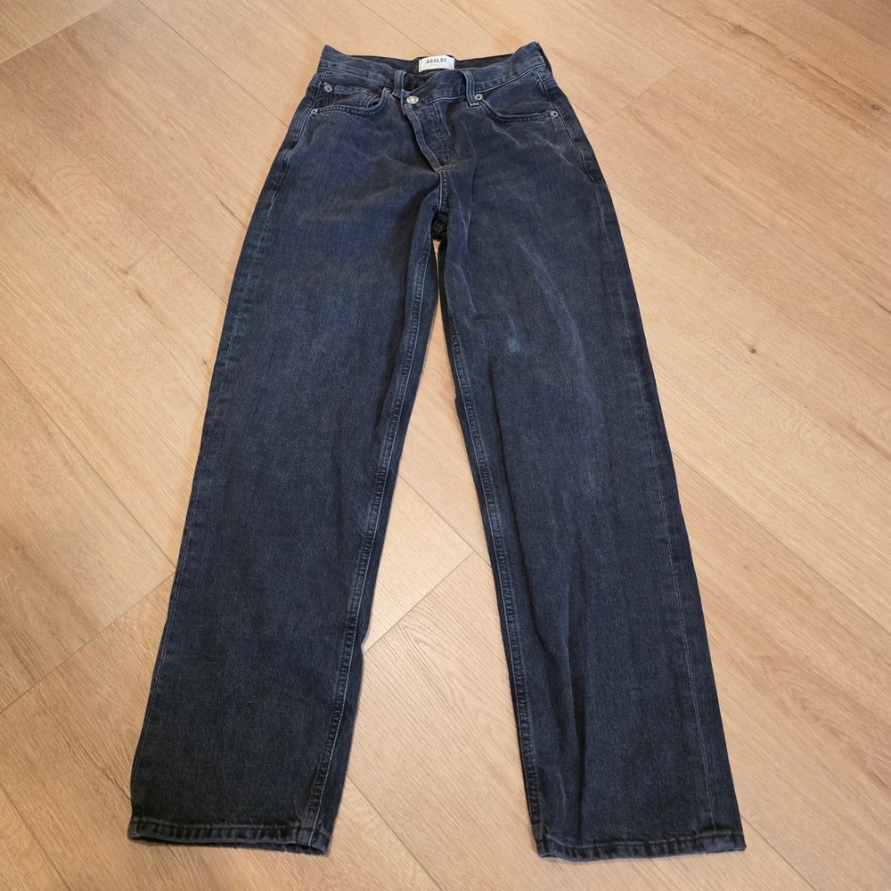 AGOLDE Criss Cross Upsize Jean Washed Black Asymmetrical Waist Denim 23